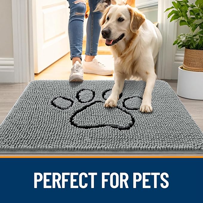 OLANLY Door Mat for Muddy Dog Paws 24x16, Ultra Absorbent Chenille Mud Doormat - Image 6