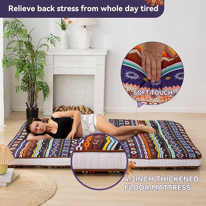 Dr.Futon Japanese Floor Futon Mattress Extra Thick Folding Roll Up Bed Topper - Image 3