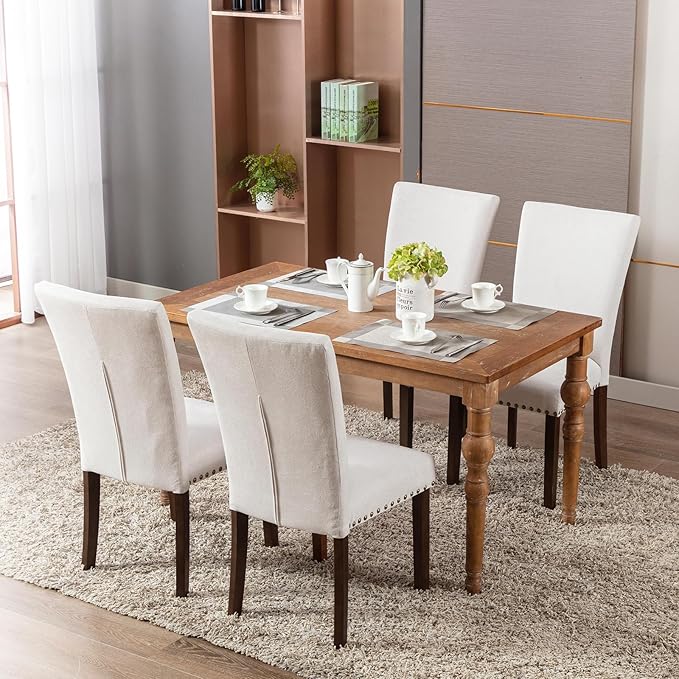 COLAMY Upholstered Dining Chairs Set of 4, Parsons Style Linen Beige Accent - Image 7