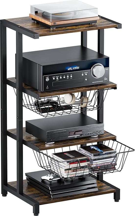 Media Stand with Two Detachable Baskets, 4-Tier AV Media Stand Corner Shelf by Ardier