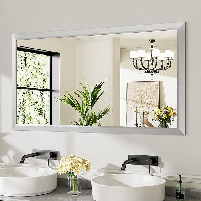 55x30 Inch Silver Bathroom Mirror by Briivuemodernmirrors