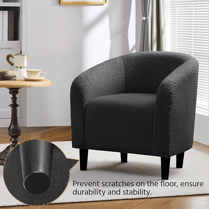 Yaheetech Accent Barrel Chair, Boucle Fabric Club Chair, Furry Sherpa Elegant - Image 9