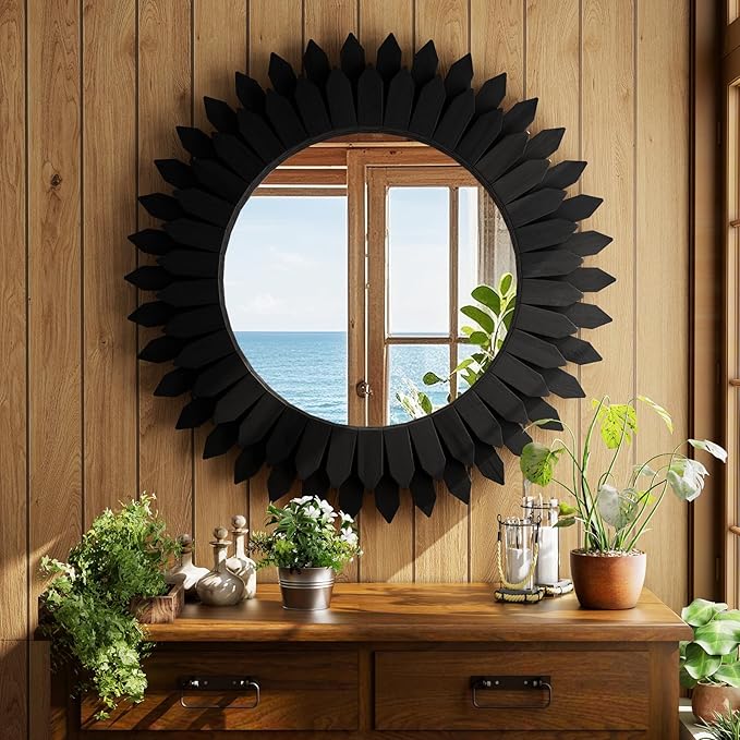 24 Inch Black Boho Wall Decor Sunburst Mirror - Image 5