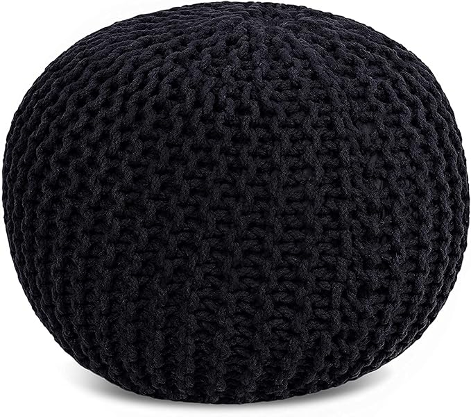 FRELISH DECOR Round Pouf Ottoman Hand Knitted 100% Cotton Pouf Foot Stool by FernishDecor