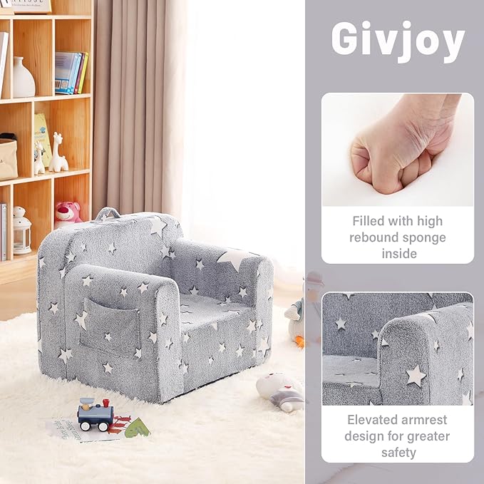 Toddler Chair Plush Kids Couch, Comfy Glow in The Dark Armchair - Image 6