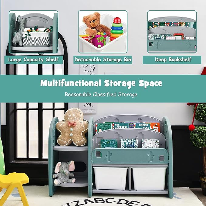 Costzon Kids Toy Storage Organizer, Toddler Bookshelf Cabinet w/ 2-Tier - Image 5