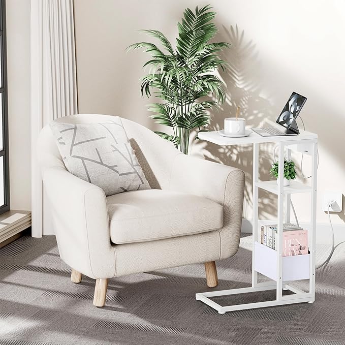 C Shaped End Table with Charging Station, Small Side Table - Image 7
