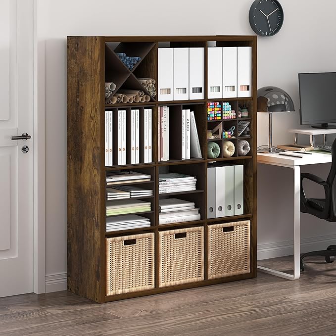 Furinno Cubicle Open Back Decorative Cube Storage Organizer, Amber Pine - Image 2