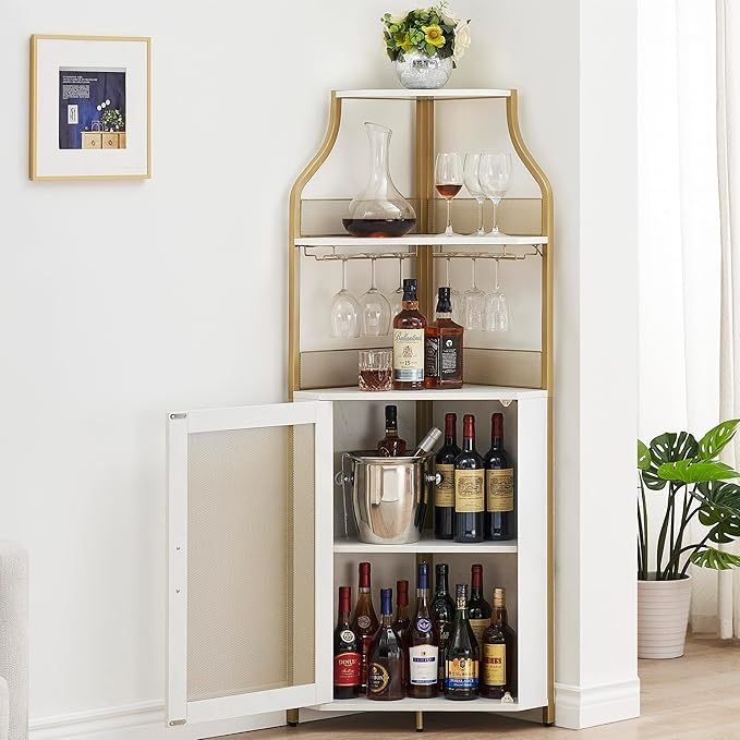 GAOMON Corner Bar Cabinet with Glass Holder, Industrial Wine Cabinet with - Image 3