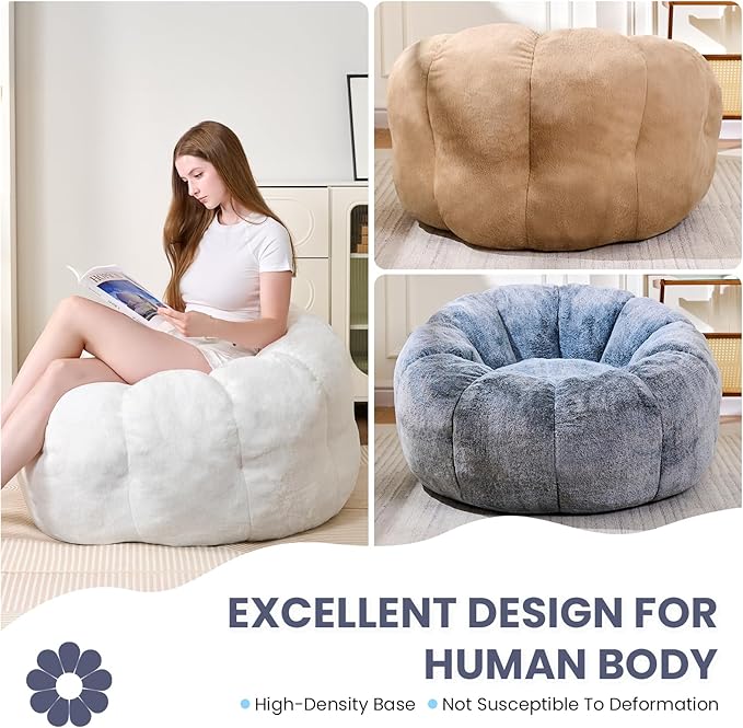 Bean Bag Chair with Filler, Faux Fur Comfy Chair with Petal Armrest Fluffy - Image 5