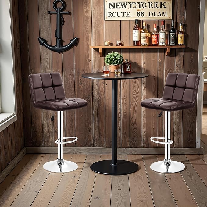 BestOffice Bar Stools Set of 2, Adjustable PU Leather Swivel Barstools - Image 7