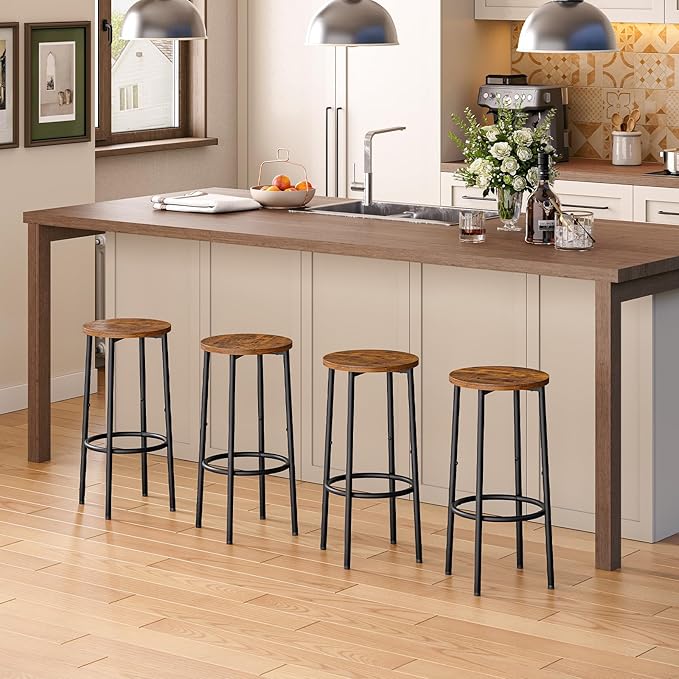 HOOBRO Bar Stools Set of 4, Counter Height Stools, Kitchen Round Height Stools - Image 2