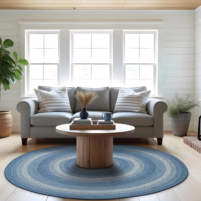 Denim Blue Round Braided Rug, Dining Room, Everywhere by Homespice
