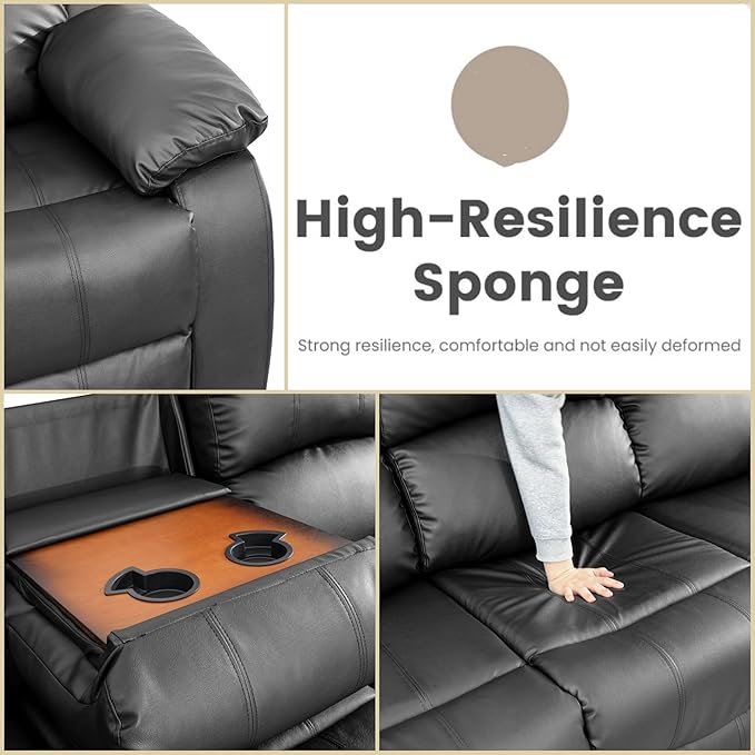 Leather Recliner Sofa Couch, 3-Seater Home Theater Seating Reclining Sofa - Image 5