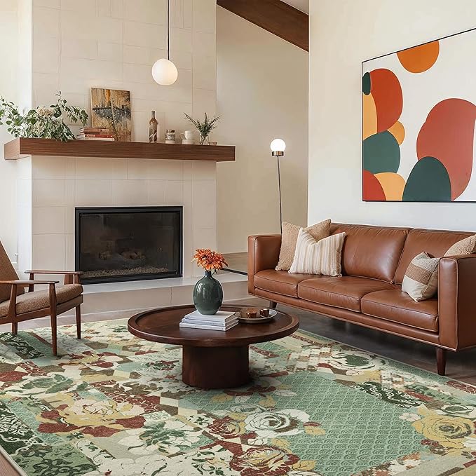 GENIMO 5X7 Floral Area Rugs for Living Room, Machine Washable Non Slip Vintage - Image 3