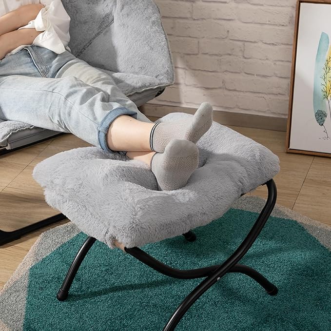 HollyHOME 15" Folding Footrest Stool, Upholstered Small Foldable Ottoman - Image 2