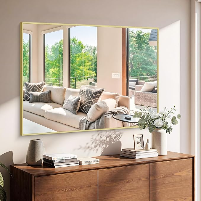 KOCUUY Gold Bathroom Mirror, Living Room, Hang Horizontal/Vertical - Image 6