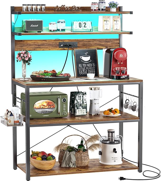 Aheaplus Bakers Rack with Power Outlet, Microwave Stand, 5 Tiers Coffee Bar by Aheaplus