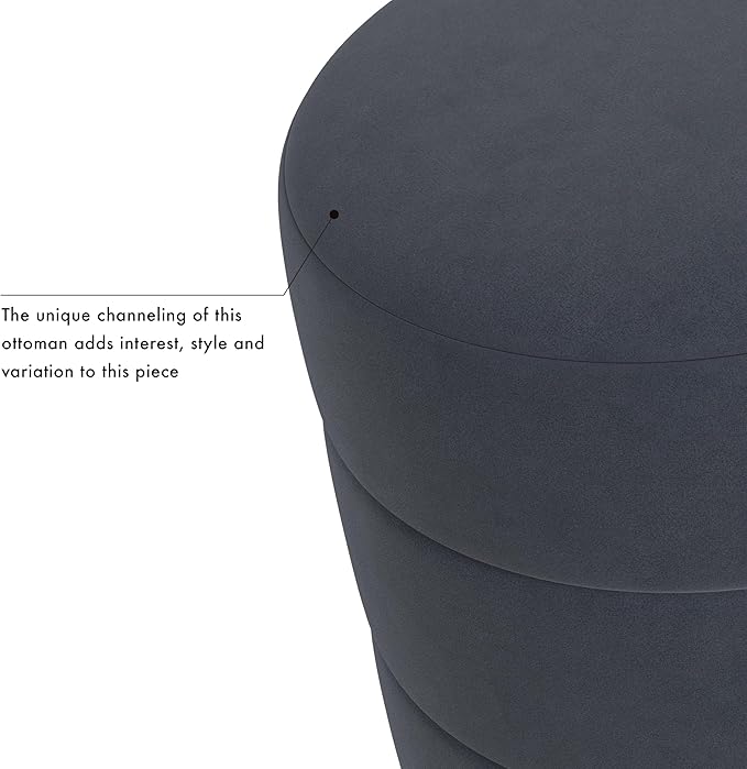 HomePop Upholstered Round Ottoman Home Décor | Round Pouf Foot Rest – Steel - Image 3