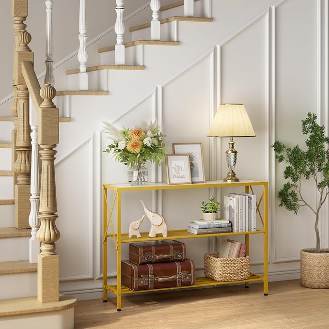 Hoctieon Gold Console Table, 3 Tier Entryway Table, Hallway Table, Narrow Sofa - Image 2
