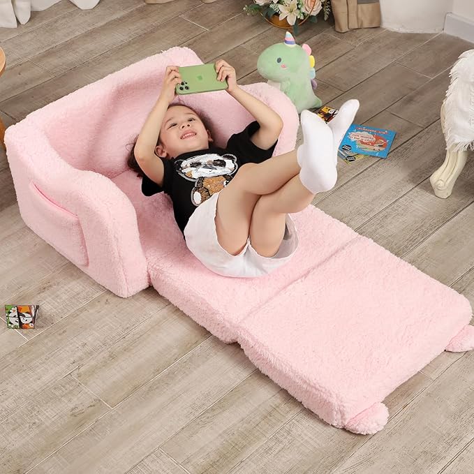 Kids Chairs for Toddler, 2-in-1 Toddler Soft Sherpa Couch Fold Out, Convertible - Image 5