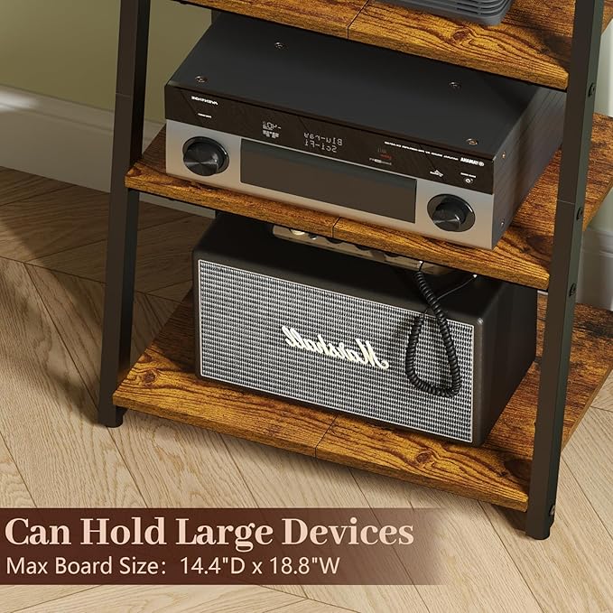 4-Tier AV Media Stand with Power Strips, Heavy Duty Stereo Cabinet Stand with - Image 6