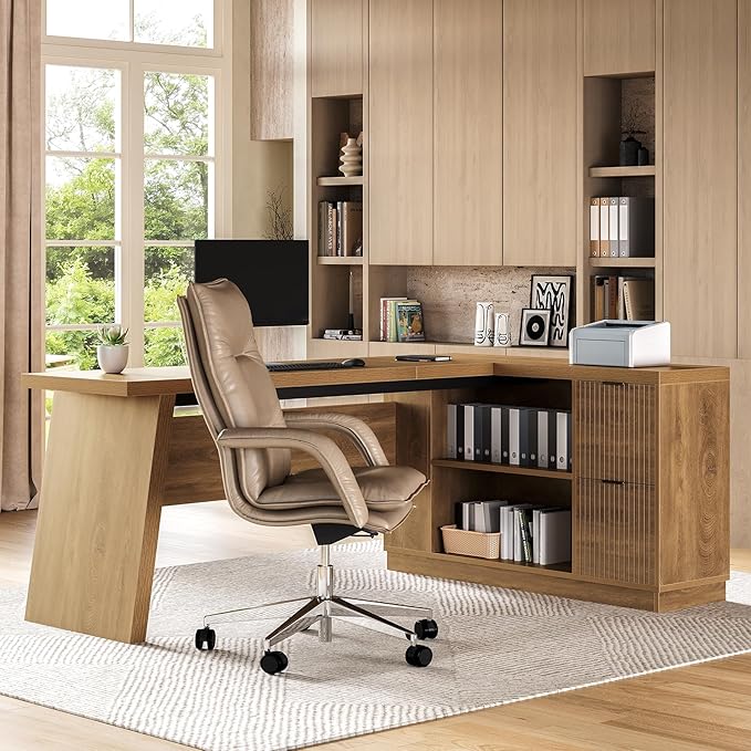 LITTLE TREE 78-Inch L-Shaped Executive Desk, Modern Desk - Image 4