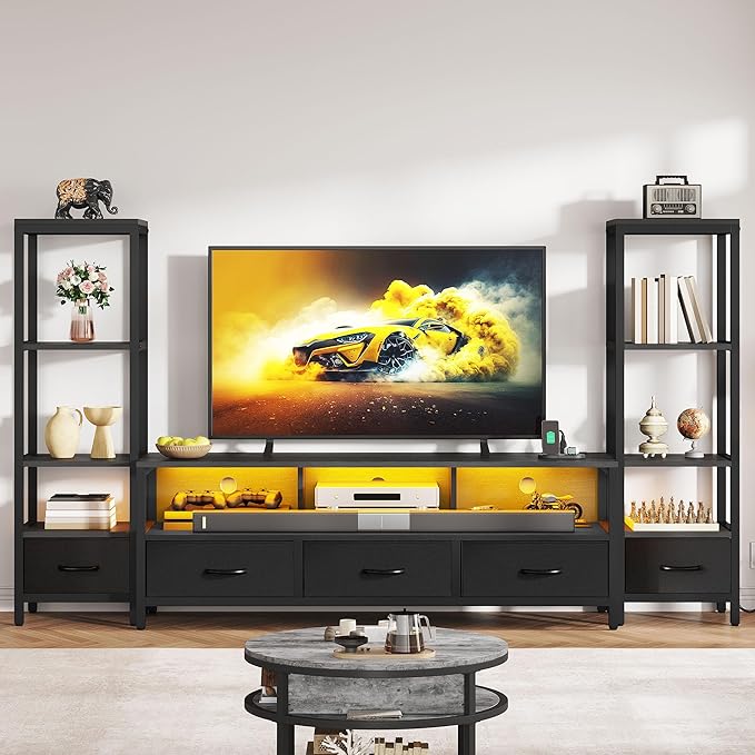 DWVO Entertainment Center with Bookshelves, LED TV Stand - Image 7