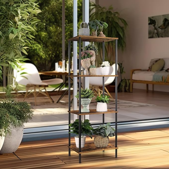 Tall End Table 4 Tier Wood Skinny Side Table Living Room - Image 2