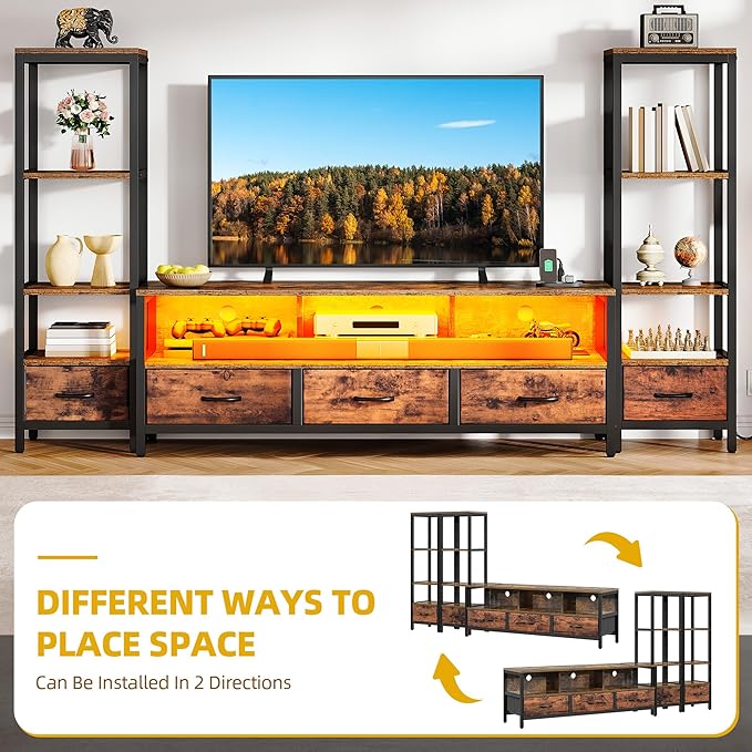 DWVO Entertainment Center with Bookshelves, LED TV Stand - Image 4