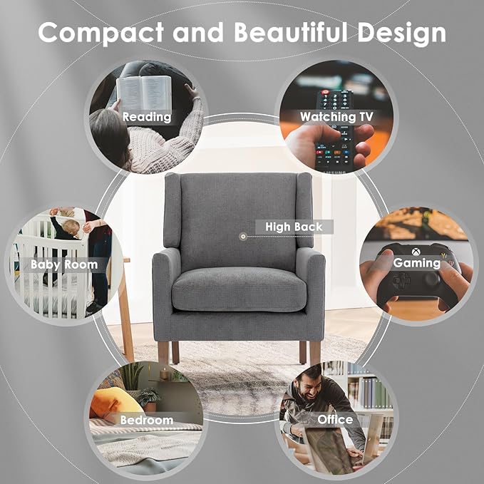 COLAMY Modern Wingback Living Room Chair Set of 2, Upholstered Fabric Accent - Image 7