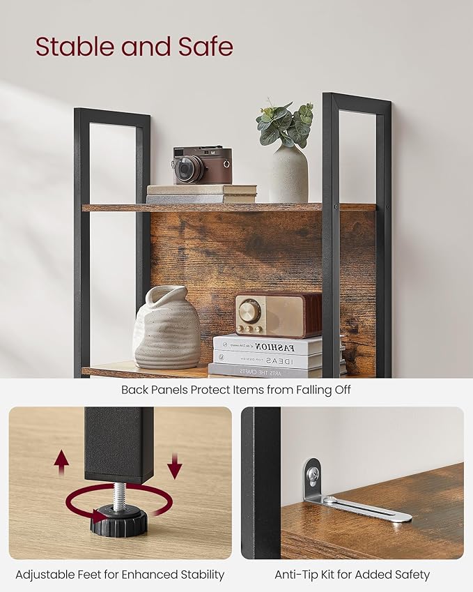 VASAGLE 5-Tier Bookshelf, Book Shelf, Industrial Bookcase, - Image 4