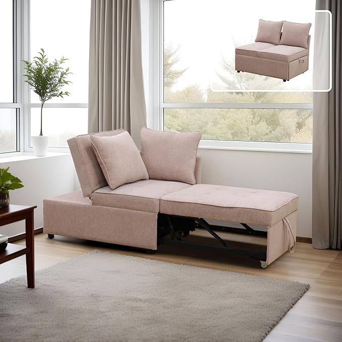 Sleeper Sofa, 4-in-1 Convertible Ottoman Couch Bed, Modern Sackcloth Futon Sofa by Unknown