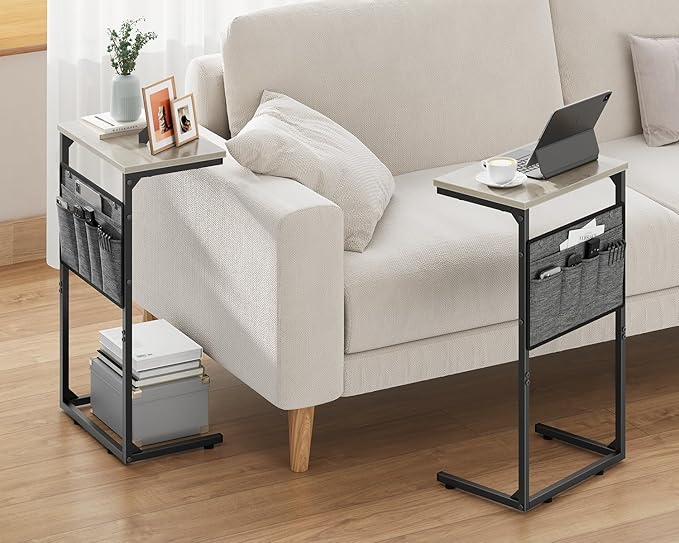 Vagusicc C Shaped End Table, Small Couch Side Table, Tall Arm Chair Table TV - Image 2