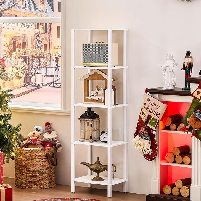 54in Tall Bookshelf 5-Tier Small Narrow Bookcase, Skinny Book Shelf - Image 3