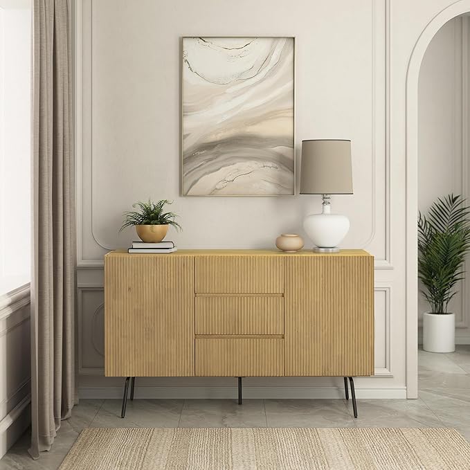 NTC Veil Sideboard with 2 Doors and 3 Drawers, Buffet Cabinet with Vertical by NTC