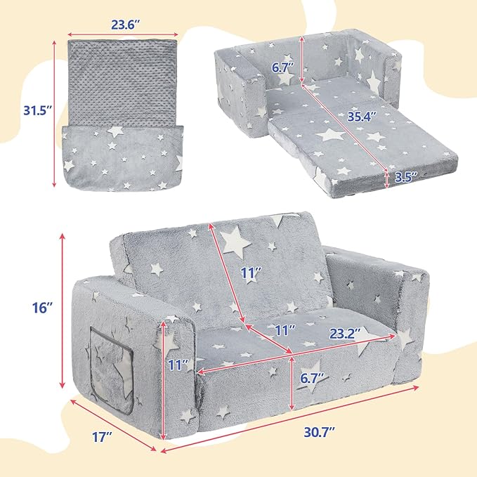 ALIMORDEN Fold Out Toddler Couch, Extra Wide Comfy 2-in-1 Cuddly Sherpa Sofa - Image 3