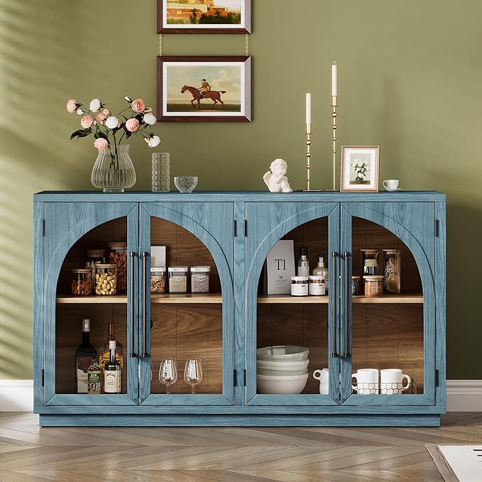 Merax Retro Buffet Sideboard, Wood Storage Cabinet - Image 3
