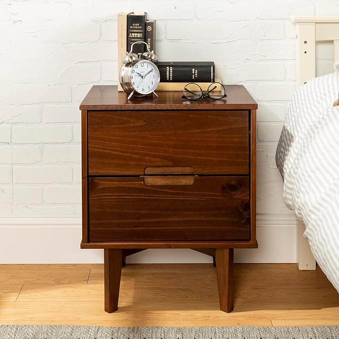 Walker Edison Mid Century Modern Grooved Handle Wood Nightstand Side Table - Image 7