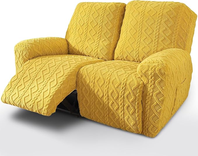 vctops 6 Pieces Geometric Jacquard Plush Recliner Loveseat Slipcovers Soft by vctops