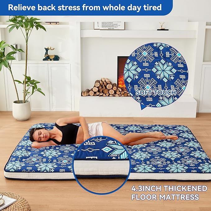Dr.Futon Japanese Floor Futon Mattress Extra Thick Folding Roll Up Bed Topper - Image 4