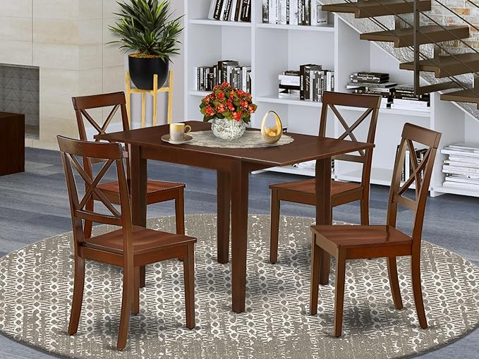 East West Furniture NDBO5-MAH-W 5 Piece Dining Room Furniture Set Includes a - Image 2