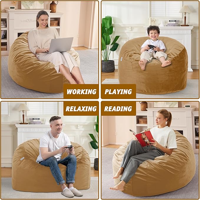 3FT Bean Bag Chair with Ultra Soft Velvet Cover Bean Bag Sofa with Memory Foam - Image 6