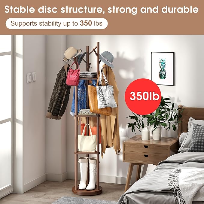 FILWH Bamboo Coat Rack Rotary Freestanding - Image 4