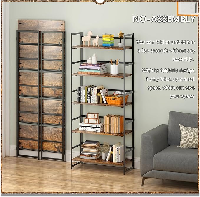4NM No Assembly 5 Tiers Book Shelves, Living Room, Home Office - Image 3