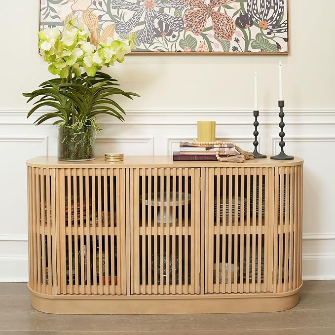 Plank+Beam Contour Wood TV Stand, Three Door Solid Wood Entertainment Console - Image 3
