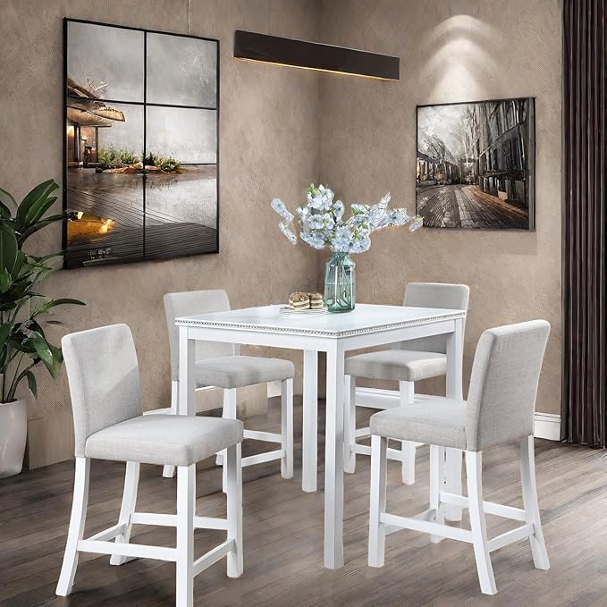 5PCS Modern White Counter Height Dining Table Set, Square Table - Image 2