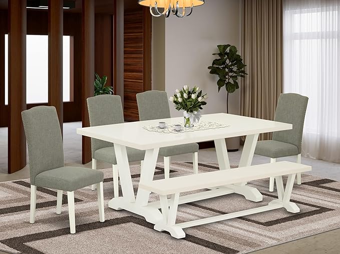 East West Furniture V027EN206-6 6 Piece Kitchen Table Set Contains a Rectangle - Image 2