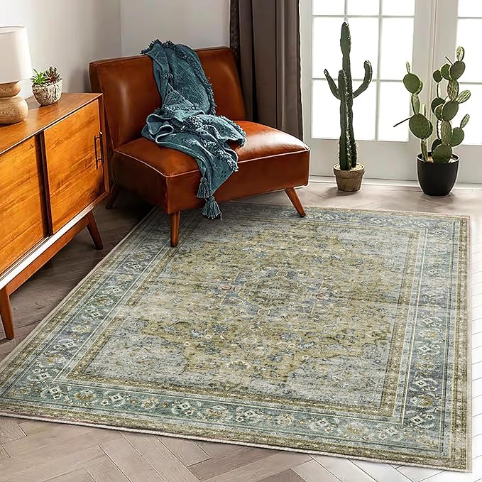 Area Rug 5'x7' Washable Rug Vintage Traditional Floor Cover Thin Retro Kitchen by CHAMPLANT