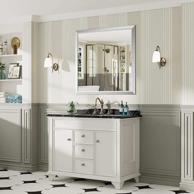 40x38 Inch Silver Bathroom Mirror - Image 4